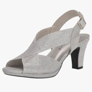 Easy Street Silver Heels with Crisscross Straps